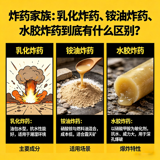 中卫炸药家族：乳化炸药、铵油炸药、水胶炸药到底有什么区别？